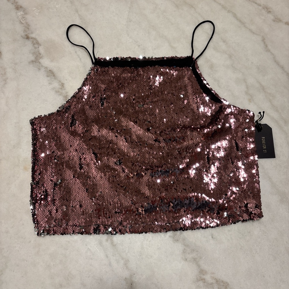Forever 21 Sequin Crop Top in Rose Gold